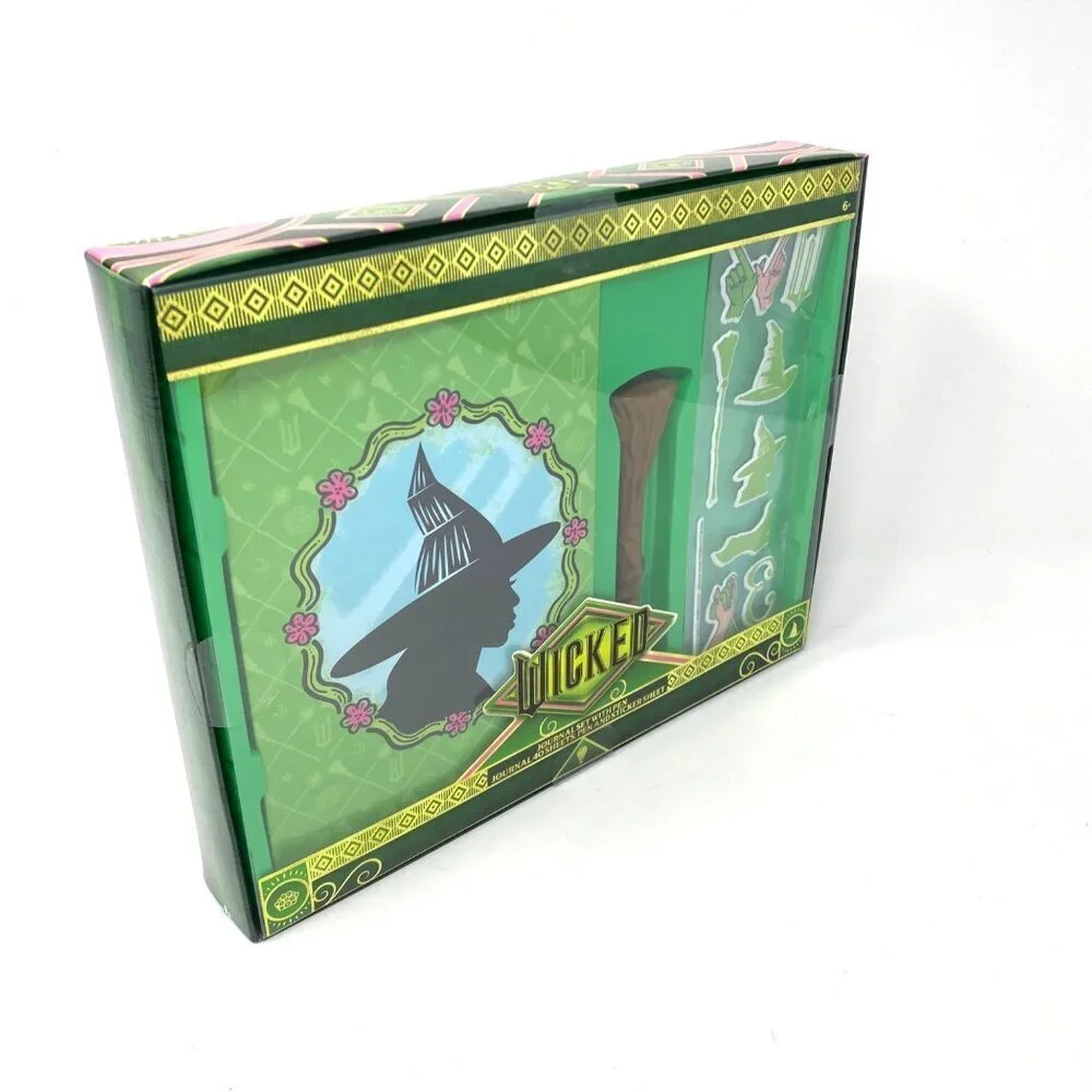 Wicked Elphaba Journal Set Broom Pen Puffy Stickers 40 Page Blank Book